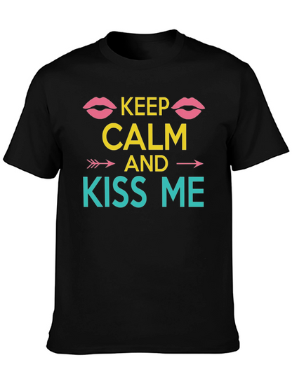 Keep Calm and Kiss Me Graphic Tee - Black