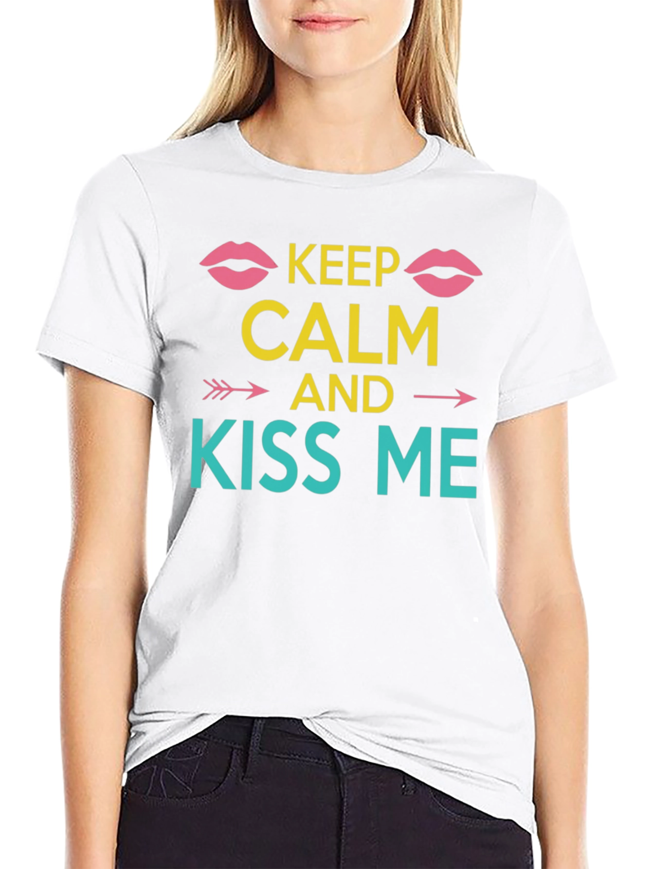 Keep Calm and Kiss Me Graphic Tee - Black