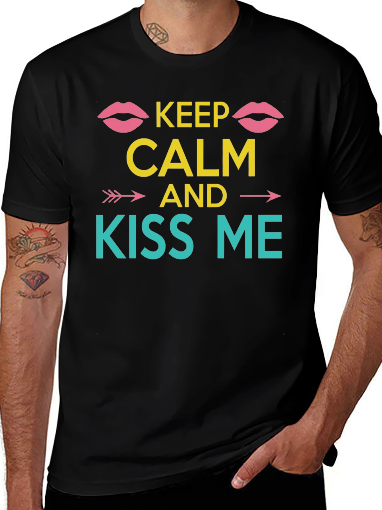 Keep Calm and Kiss Me Graphic Tee - Black
