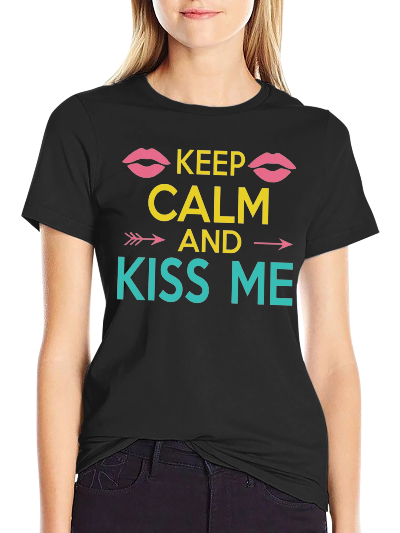 Keep Calm and Kiss Me Graphic Tee - Black