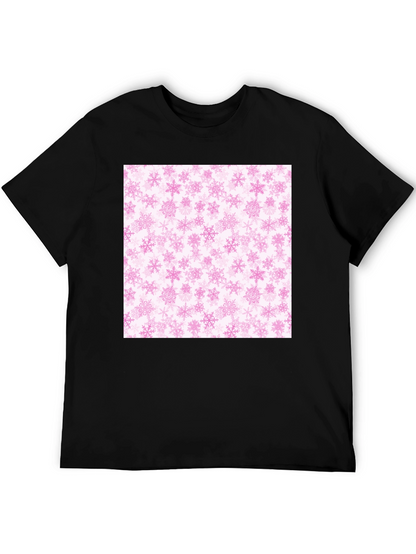 Pink Snowflakes Pattern Black T-Shirt