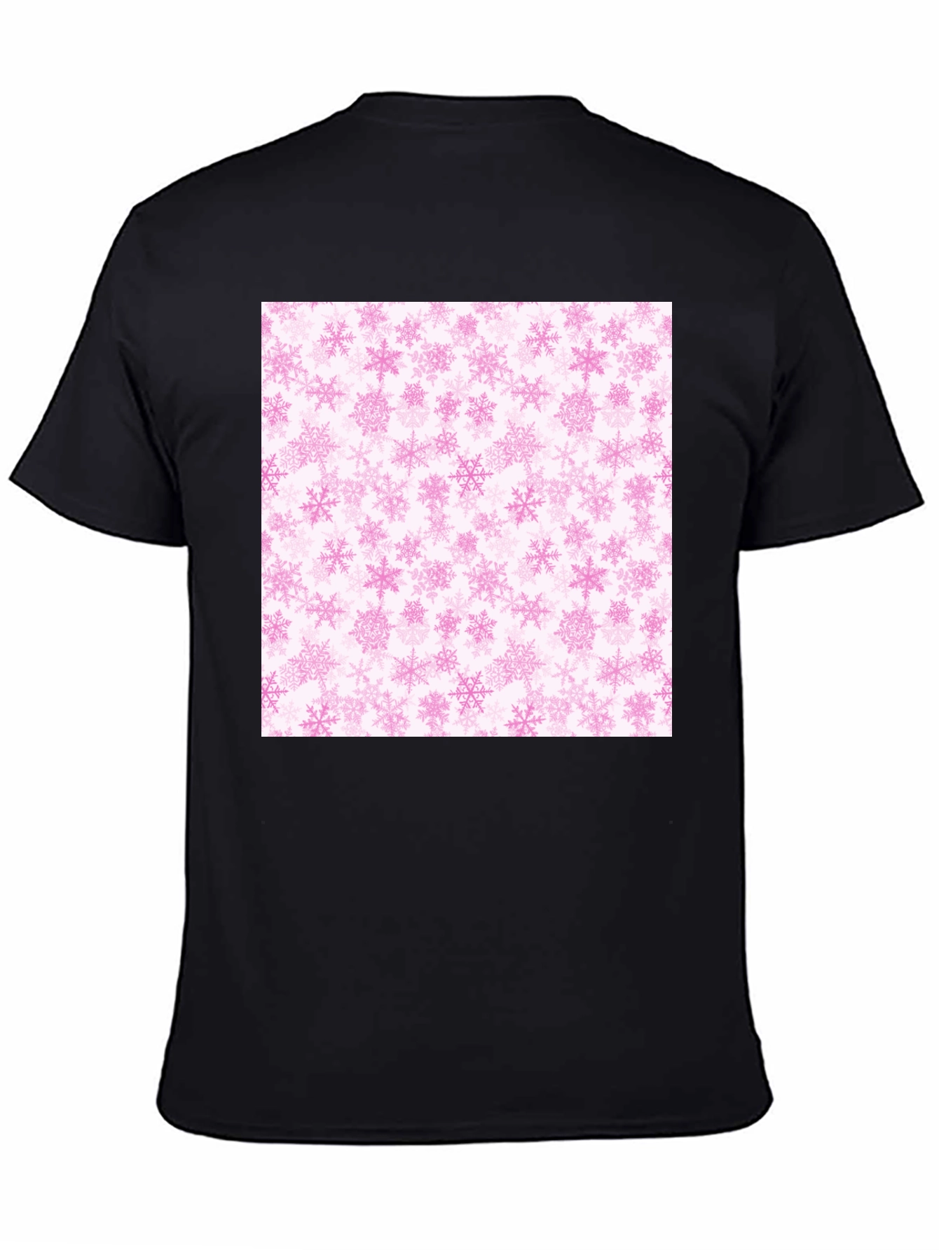 Pink Snowflakes Pattern Black T-Shirt