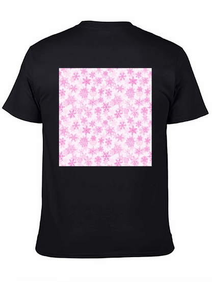 Pink Snowflakes Pattern Black T-Shirt