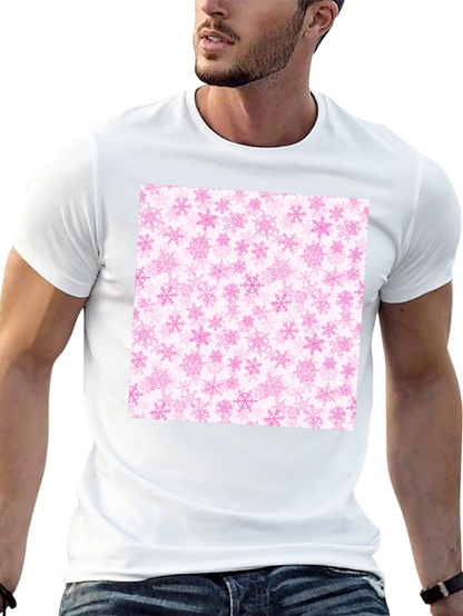 Pink Snowflakes Pattern Black T-Shirt