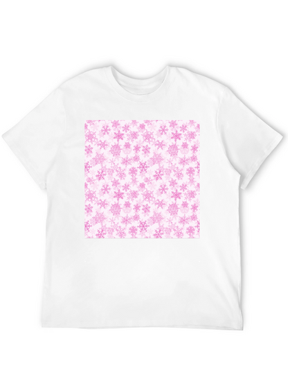 Pink Snowflakes Pattern Black T-Shirt