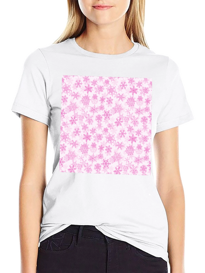 Pink Snowflakes Pattern Black T-Shirt