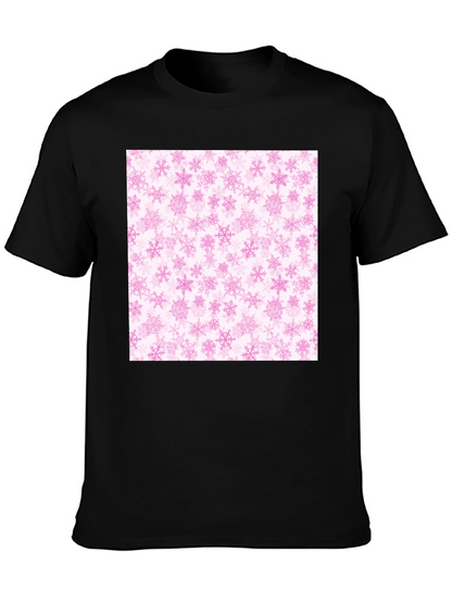 Pink Snowflakes Pattern Black T-Shirt