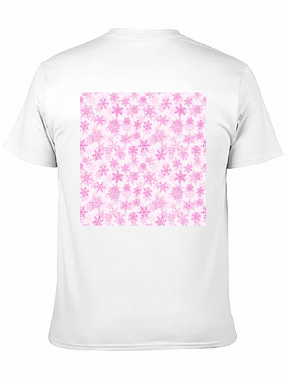Pink Snowflakes Pattern Black T-Shirt