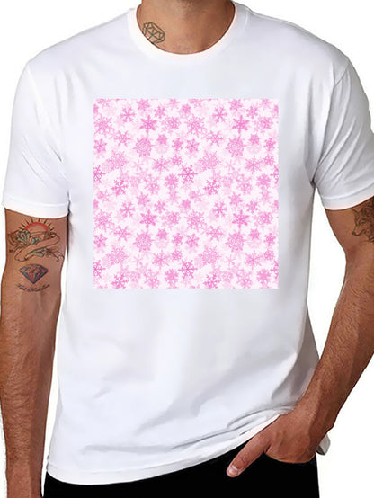 Pink Snowflakes Pattern Black T-Shirt