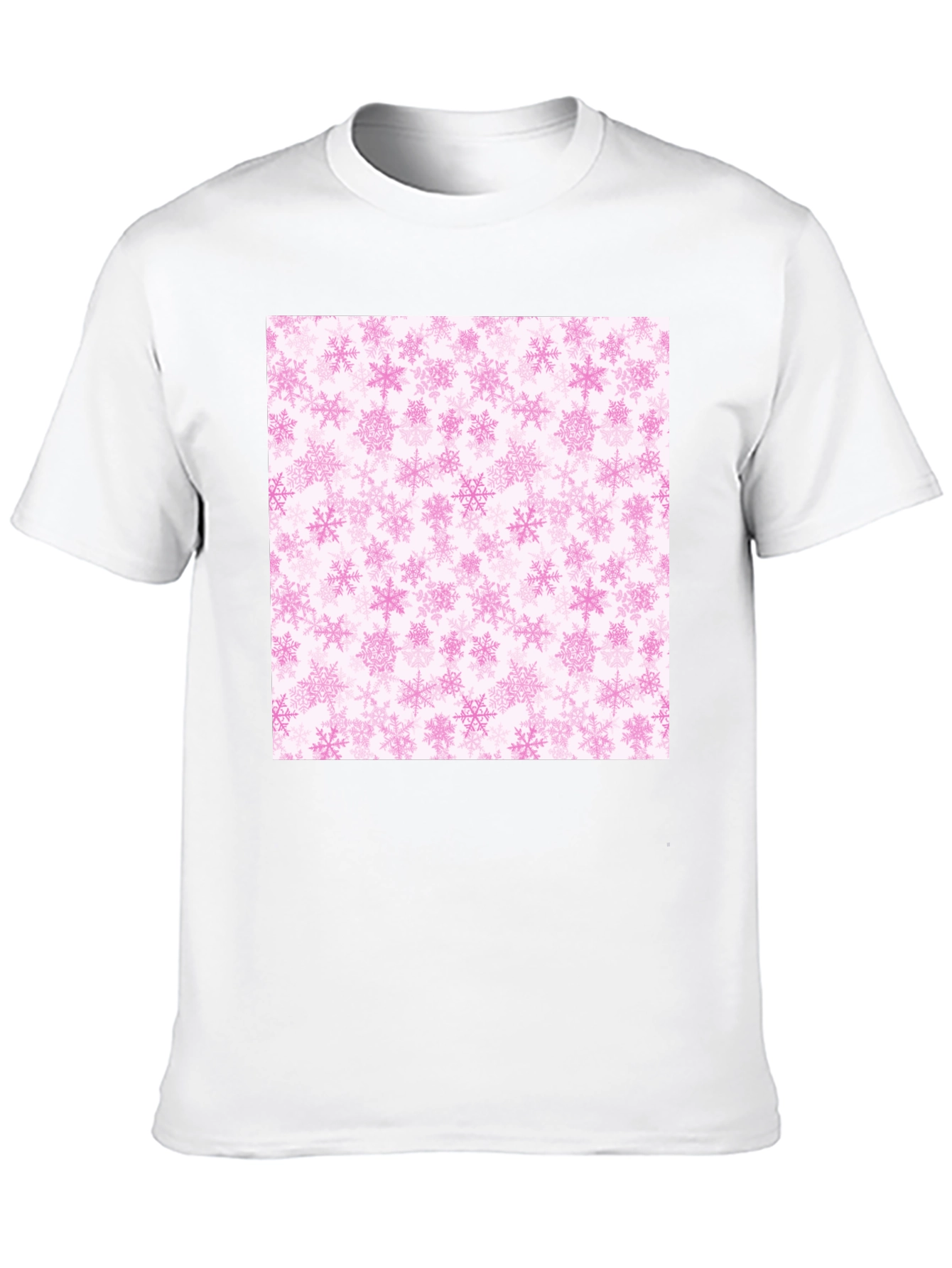 Pink Snowflakes Pattern Black T-Shirt