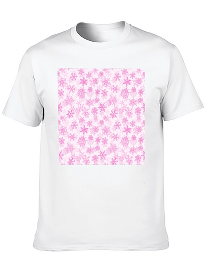 Pink Snowflakes Pattern Black T-Shirt