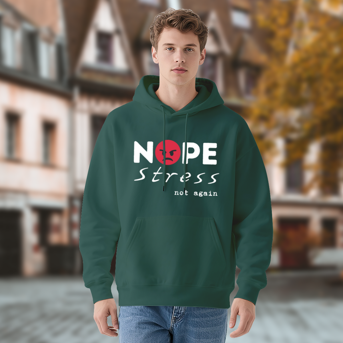 Nope Stress Not Again - Minimalist Graphic Hoodie