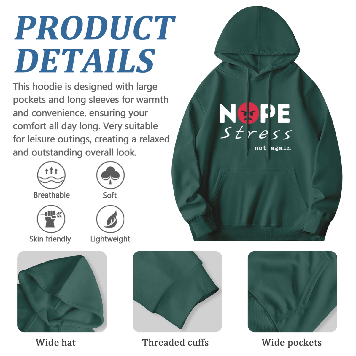Nope Stress Not Again - Minimalist Graphic Hoodie