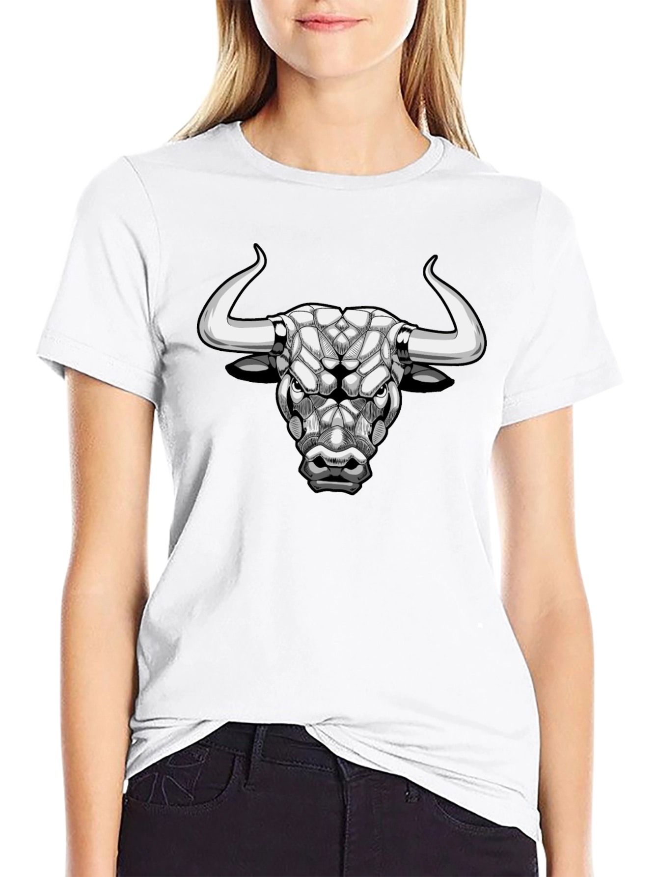 Geometric Bull Head Black T-Shirt