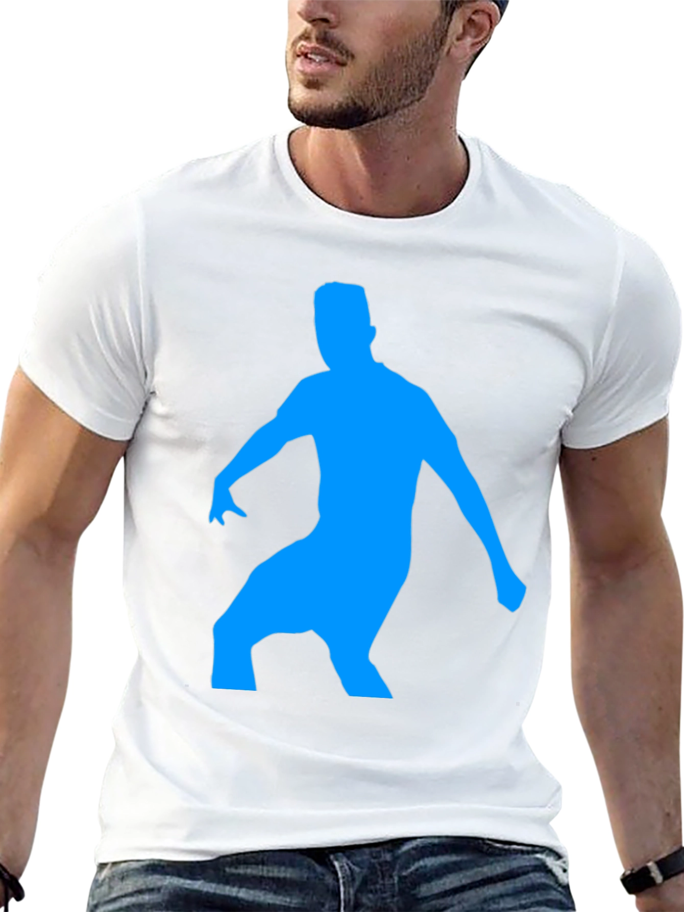 Black T-Shirt with Blue Silhouette Graphic