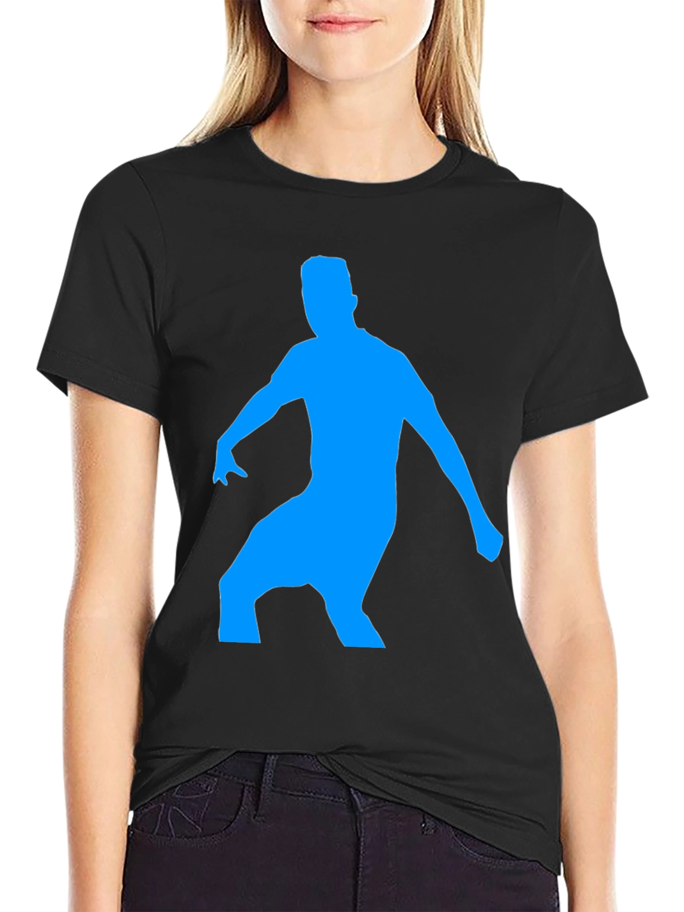 Black T-Shirt with Blue Silhouette Graphic