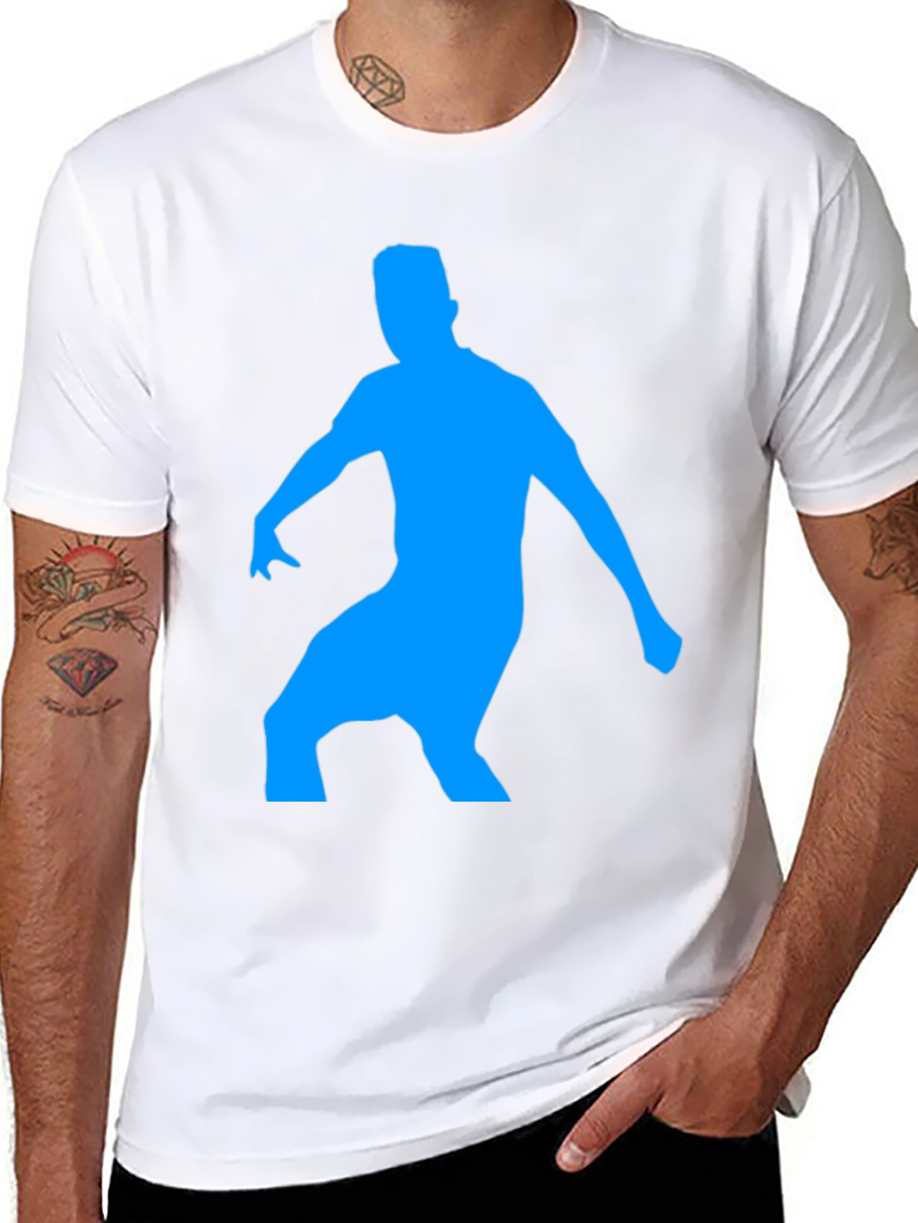 Black T-Shirt with Blue Silhouette Graphic