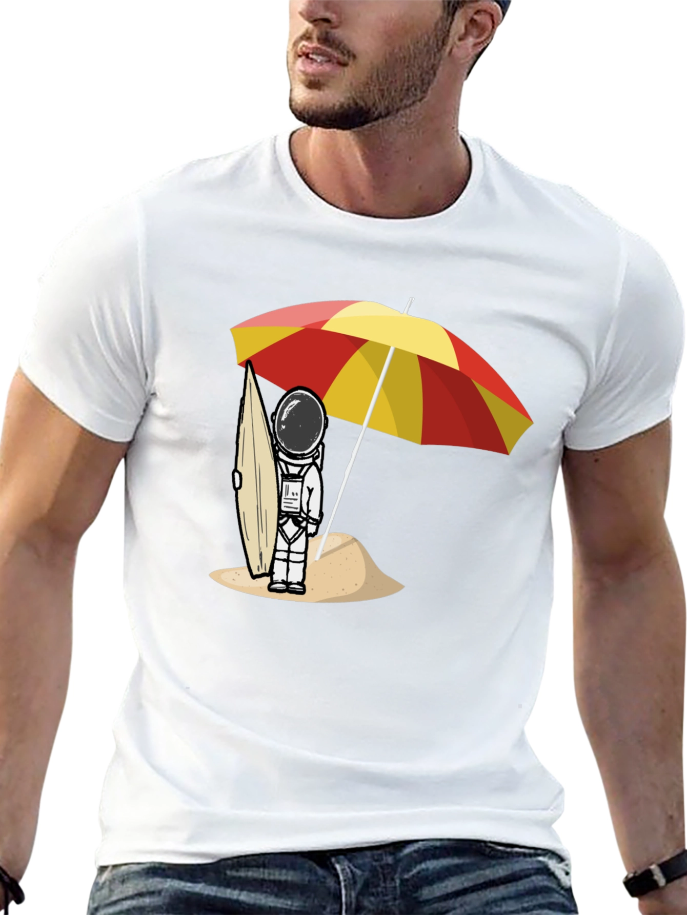 Astronaut Beach T-Shirt - Relaxed Fit Black Cotton Tee