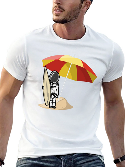 Astronaut Beach T-Shirt - Relaxed Fit Black Cotton Tee
