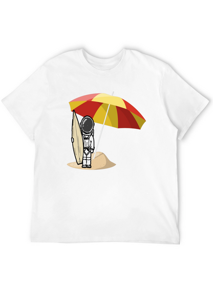 Astronaut Beach T-Shirt - Relaxed Fit Black Cotton Tee