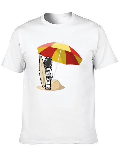 Astronaut Beach T-Shirt - Relaxed Fit Black Cotton Tee