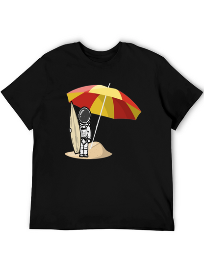 Astronaut Beach T-Shirt - Relaxed Fit Black Cotton Tee