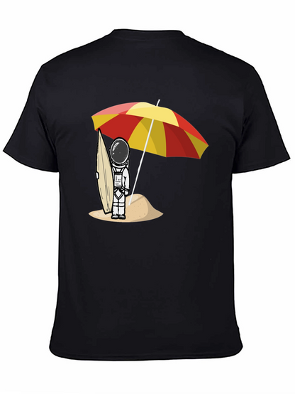 Astronaut Beach T-Shirt - Relaxed Fit Black Cotton Tee