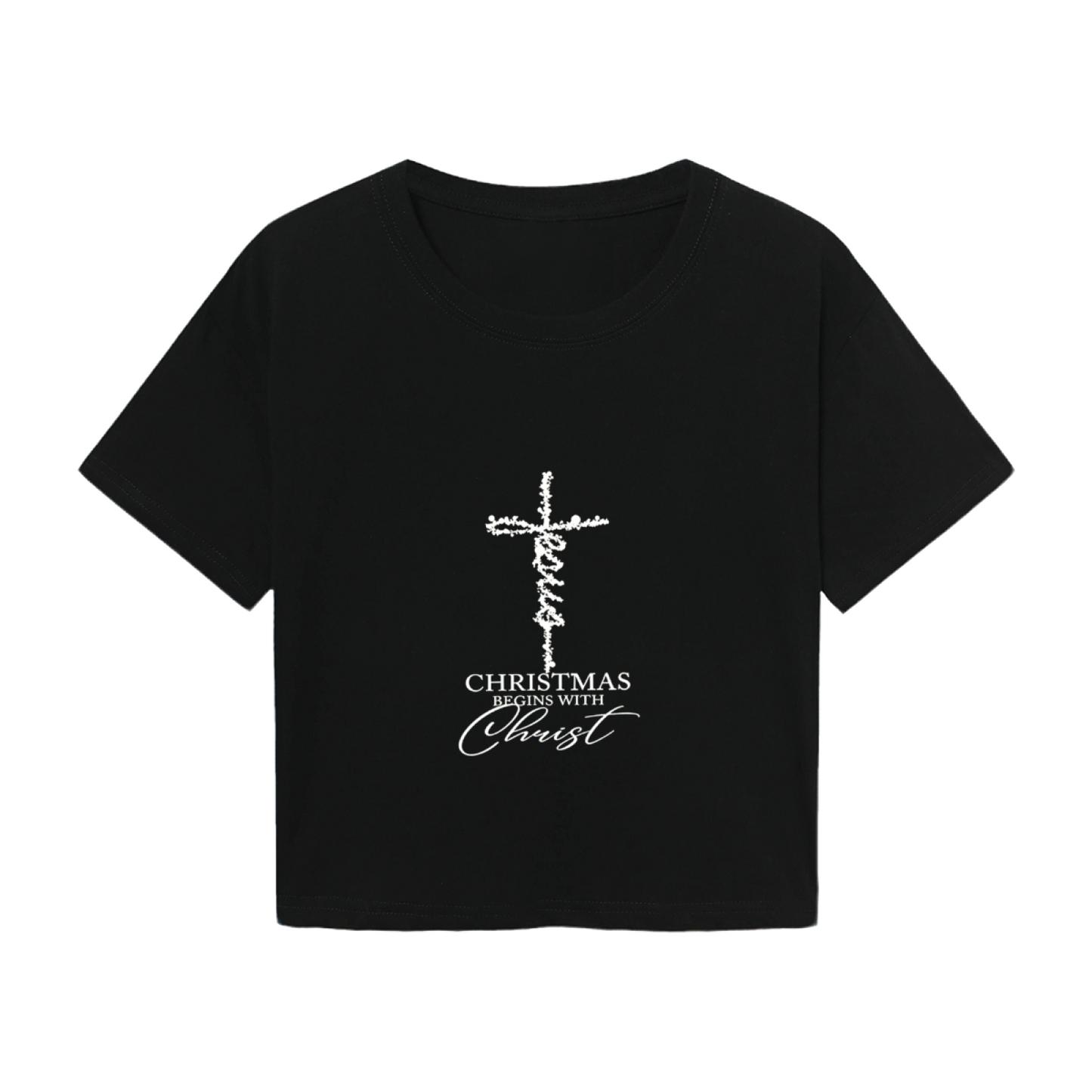 Christmas Begins With Christ Cross Faith?Themed Crop Top