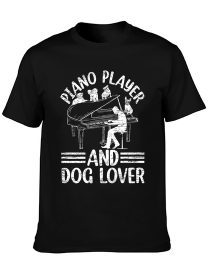 Piano Player and Dog Lover Black T-Shirt