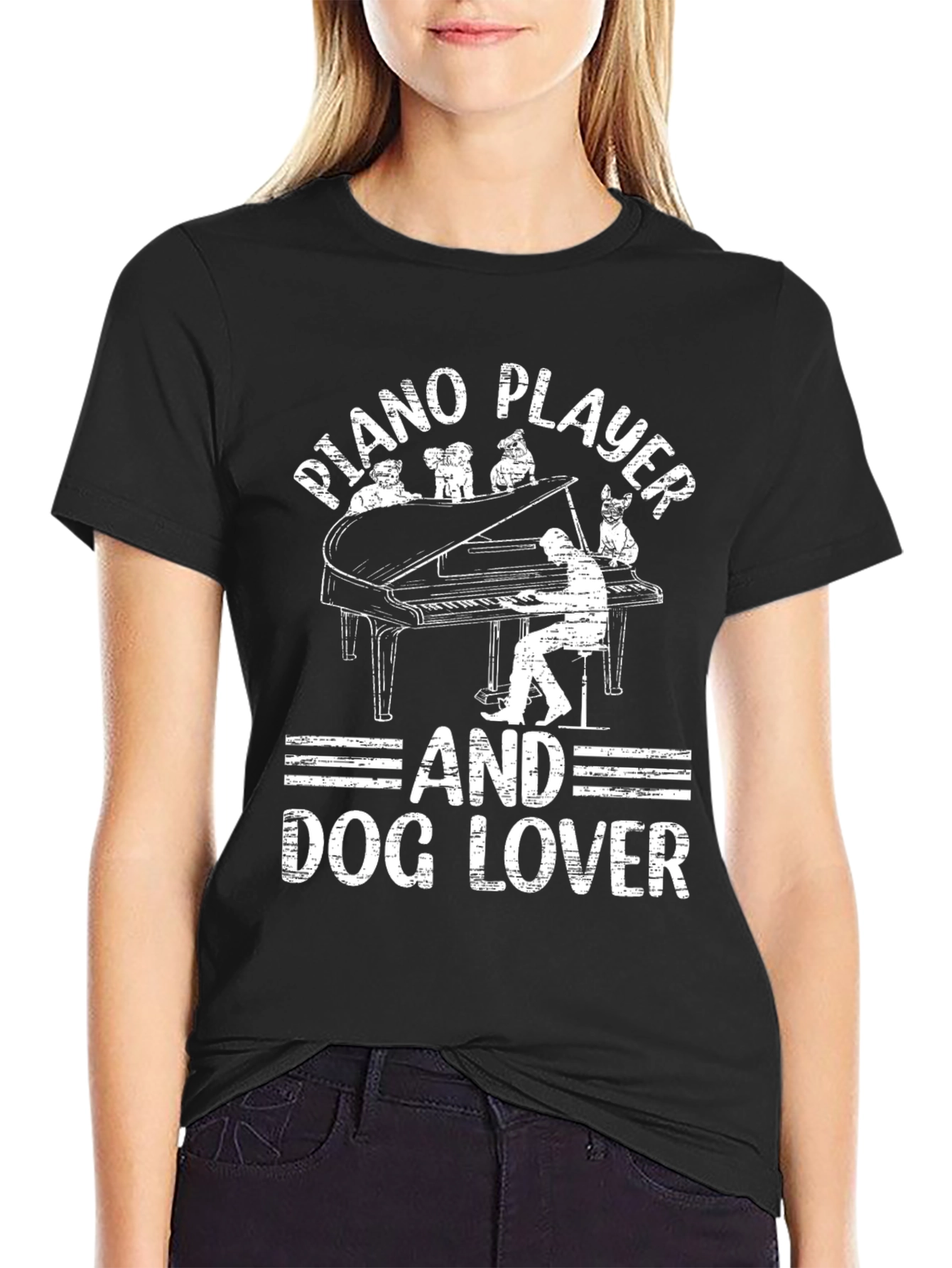 Piano Player and Dog Lover Black T-Shirt