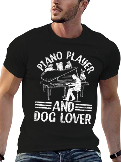 Piano Player and Dog Lover Black T-Shirt