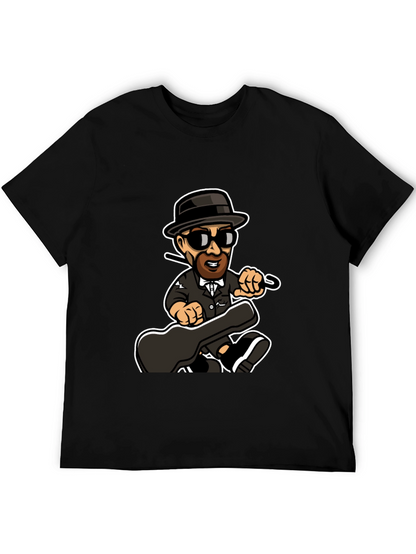 Cartoon Music Man T-Shirt Black Cotton