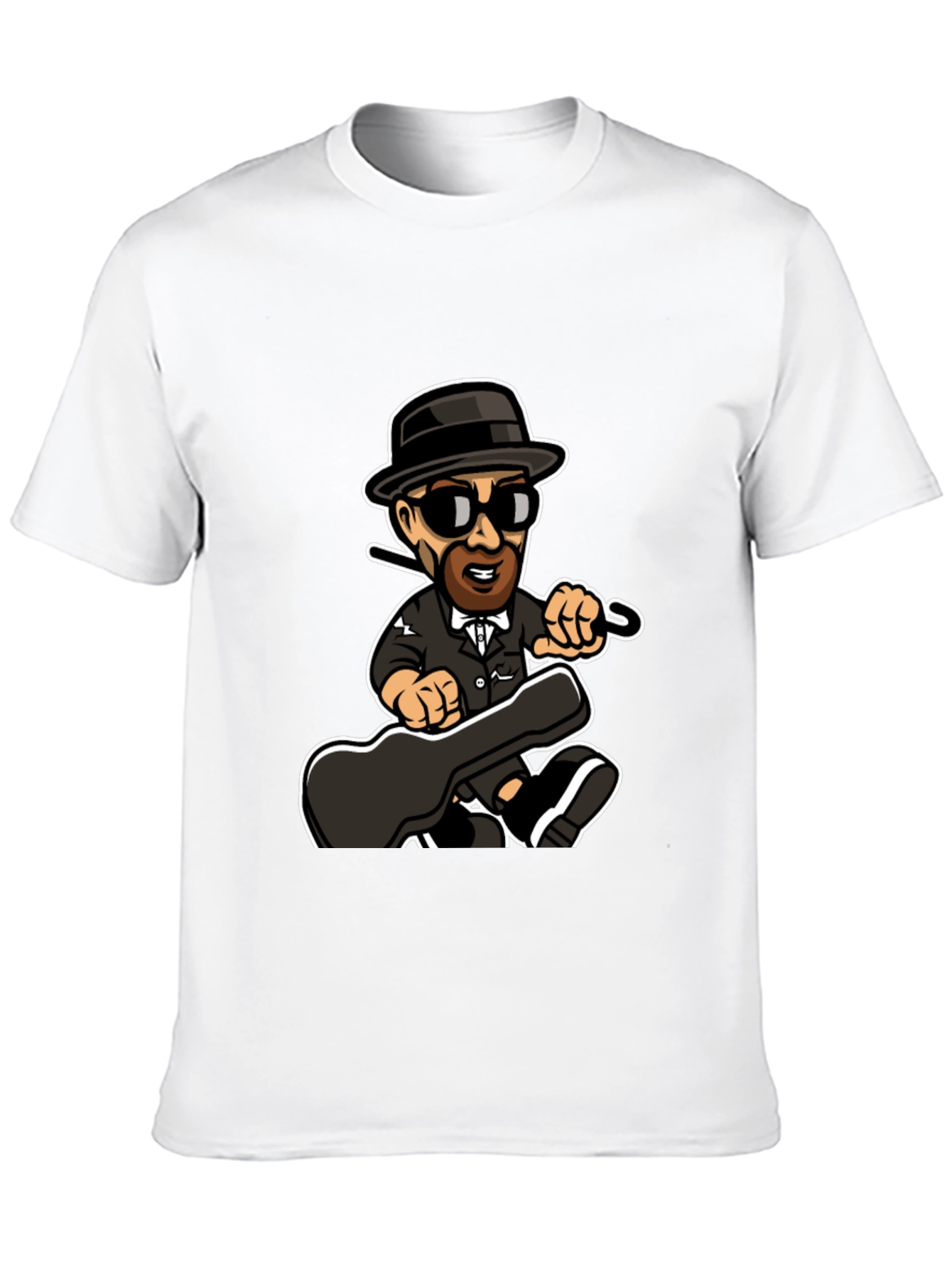 Cartoon Music Man T-Shirt Black Cotton