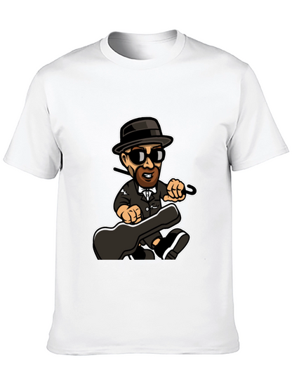 Cartoon Music Man T-Shirt Black Cotton