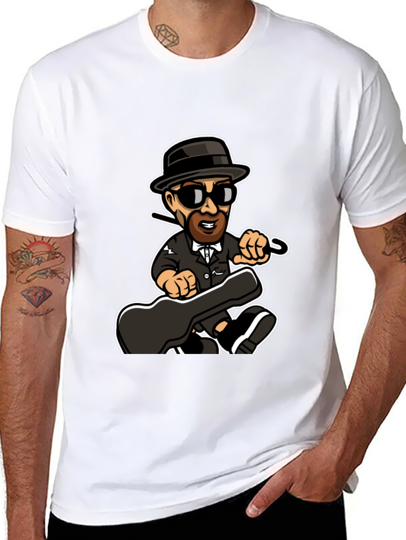 Cartoon Music Man T-Shirt Black Cotton
