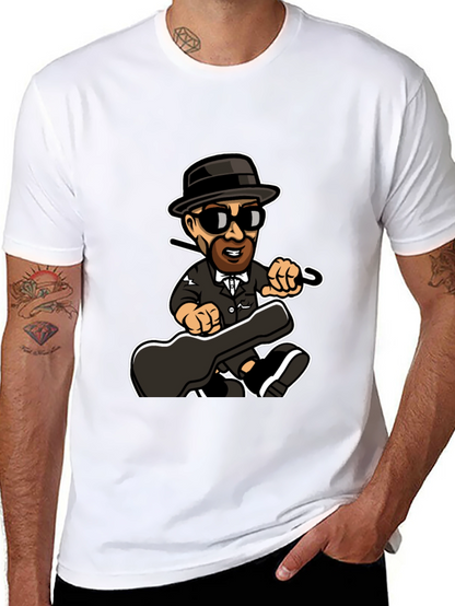 Cartoon Music Man T-Shirt Black Cotton