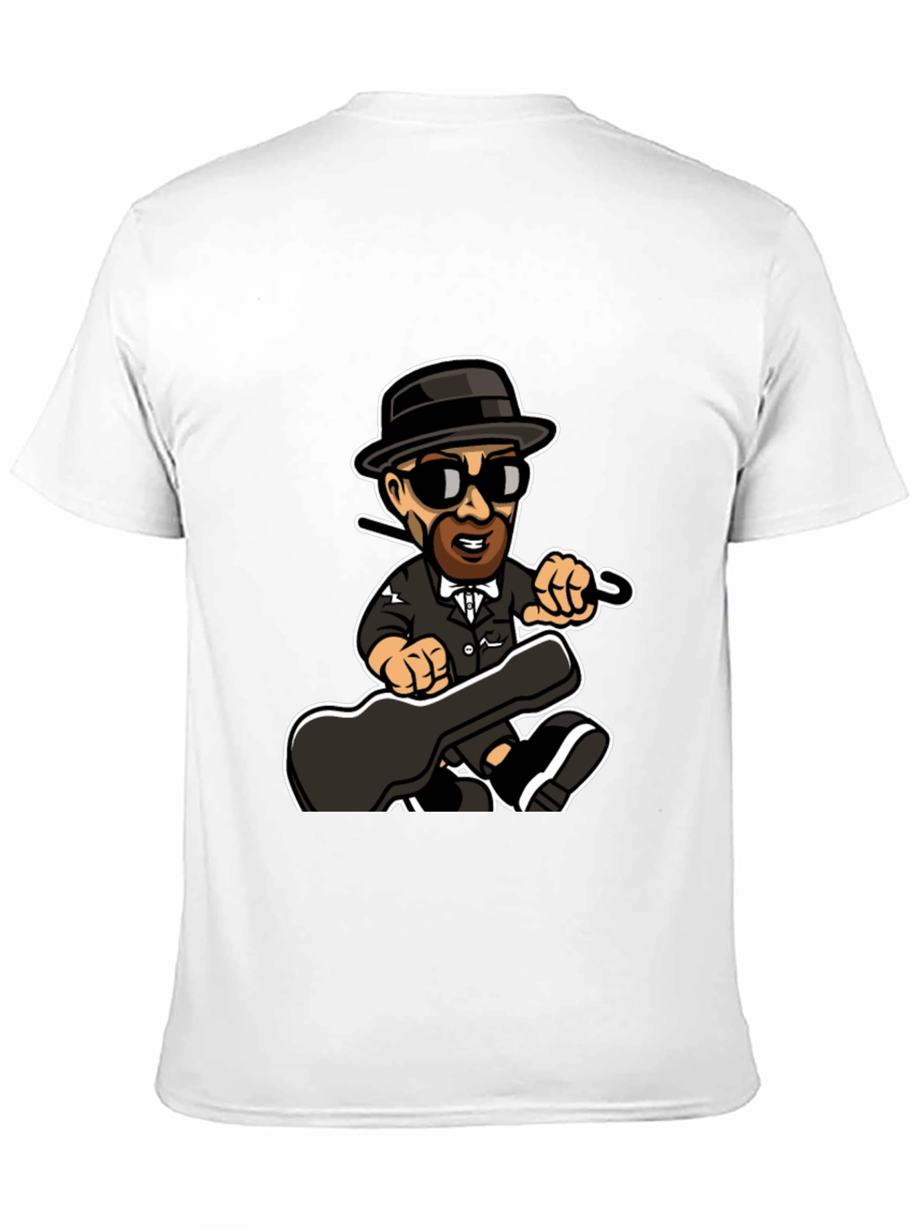 Cartoon Music Man T-Shirt Black Cotton