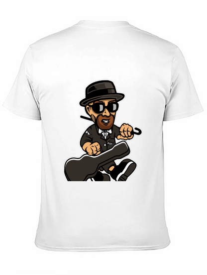Cartoon Music Man T-Shirt Black Cotton
