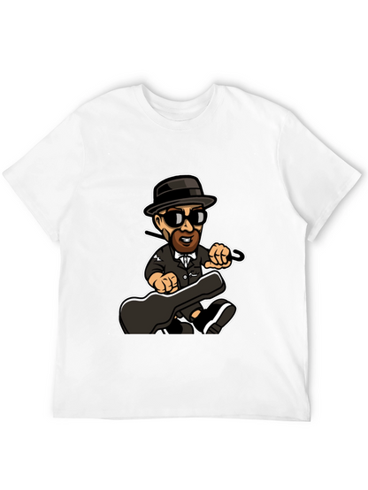 Cartoon Music Man T-Shirt Black Cotton