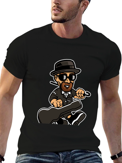 Cartoon Music Man T-Shirt Black Cotton