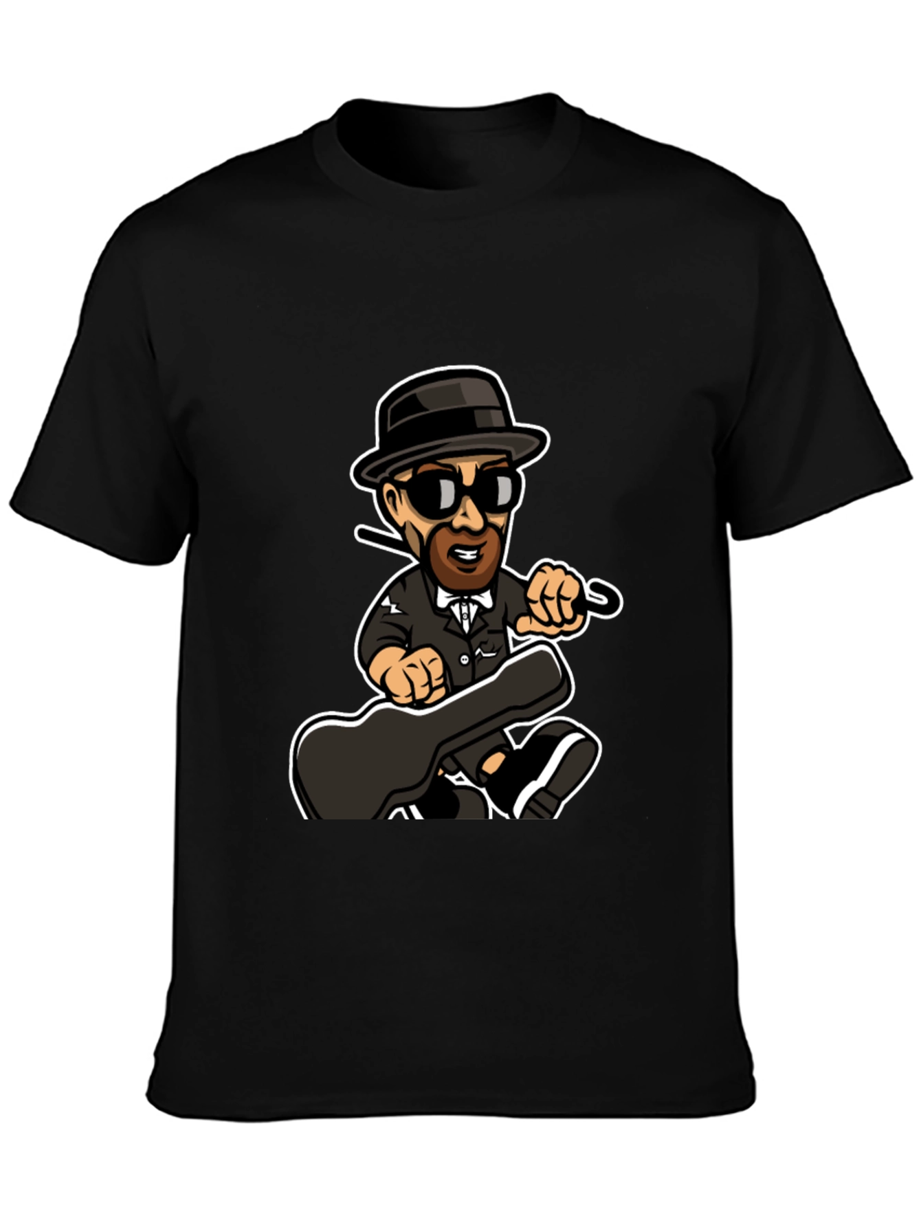 Cartoon Music Man T-Shirt Black Cotton