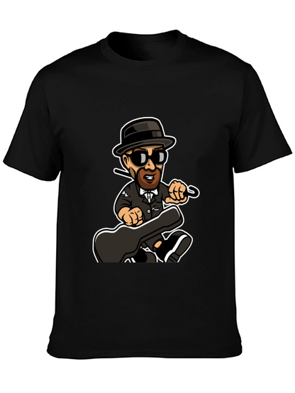 Cartoon Music Man T-Shirt Black Cotton