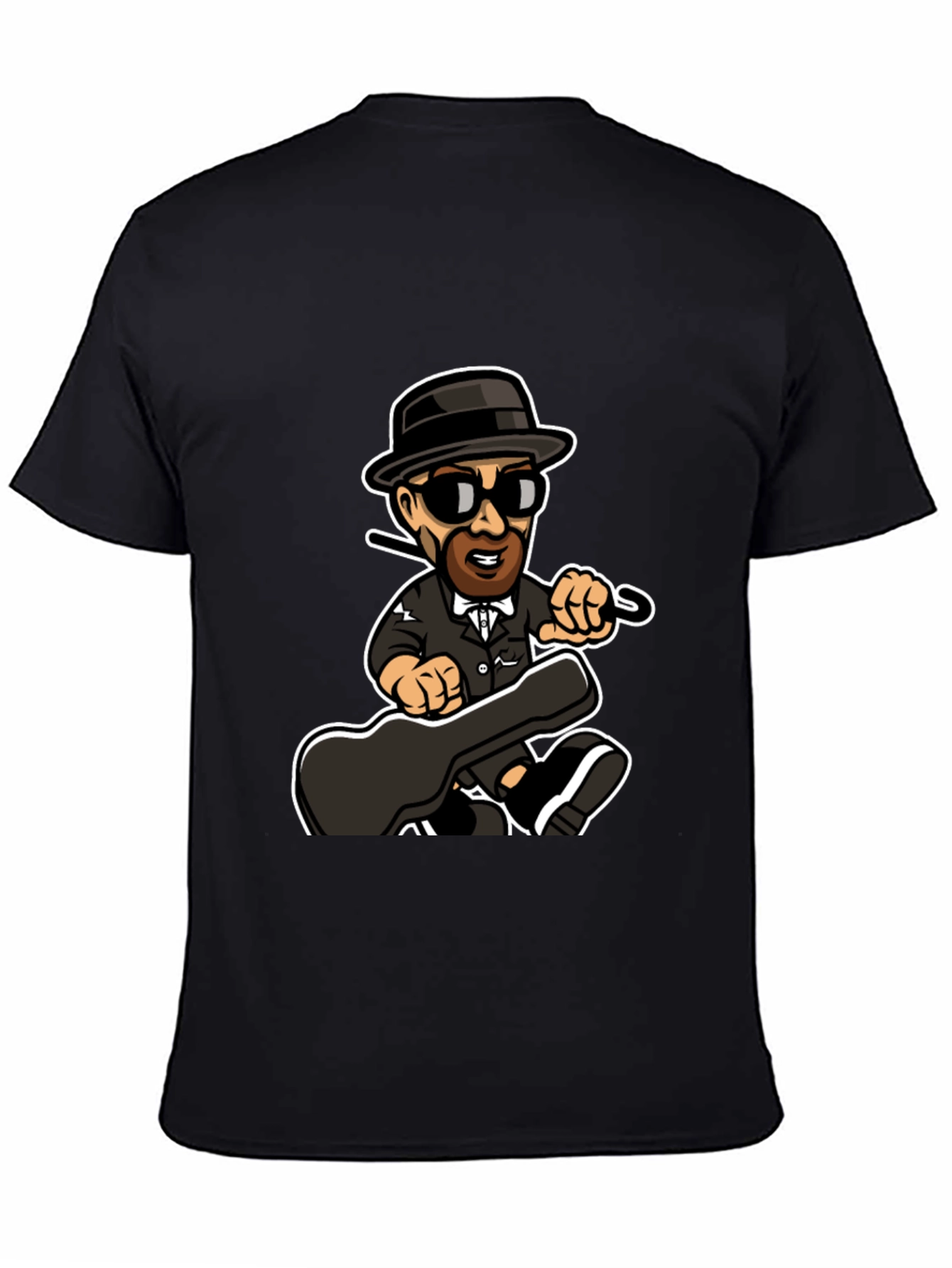 Cartoon Music Man T-Shirt Black Cotton