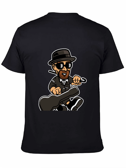 Cartoon Music Man T-Shirt Black Cotton