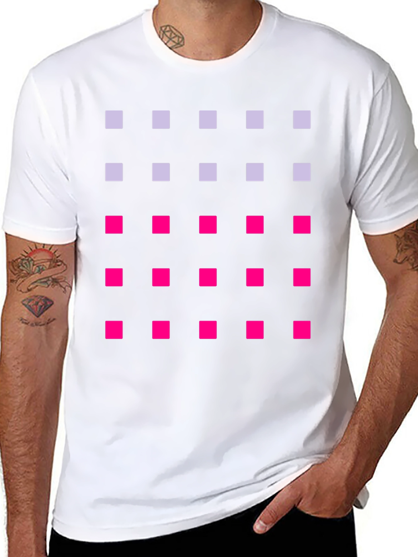 Geometric Squares Pattern T-Shirt - Black