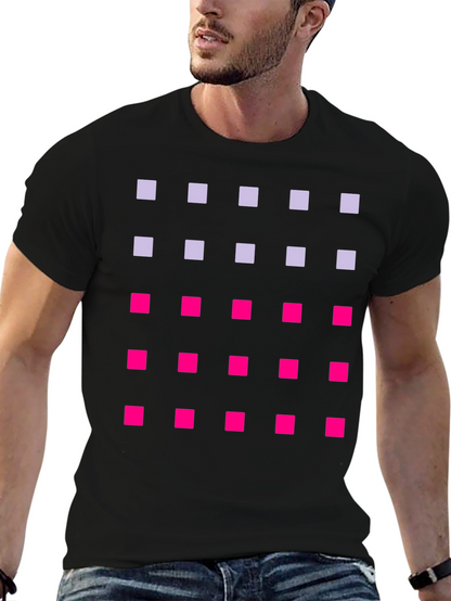 Geometric Squares Pattern T-Shirt - Black