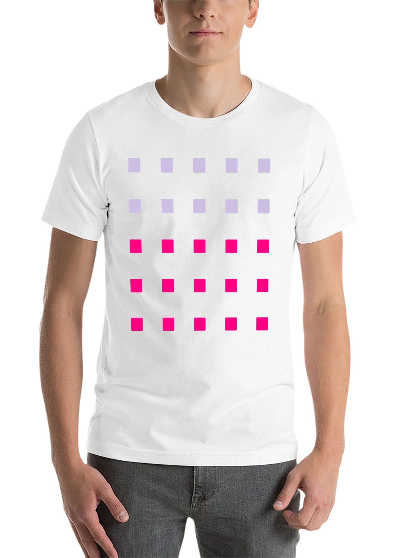 Geometric Squares Pattern T-Shirt - Black