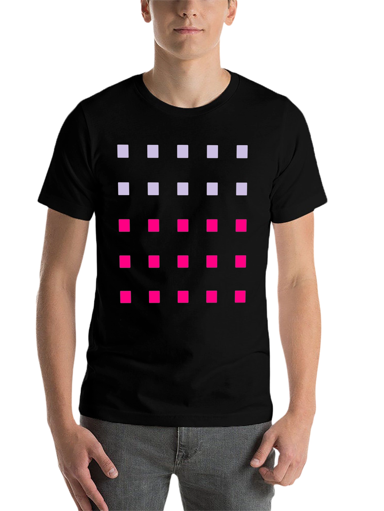 Geometric Squares Pattern T-Shirt - Black
