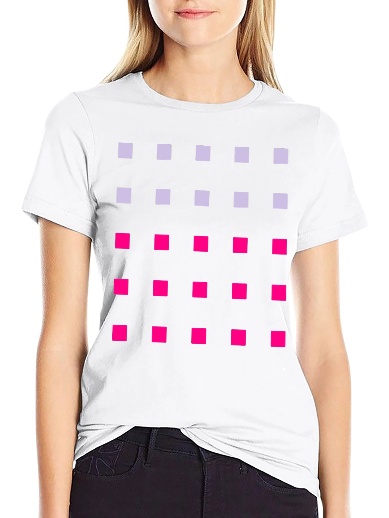 Geometric Squares Pattern T-Shirt - Black