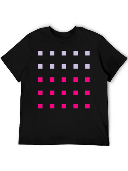 Geometric Squares Pattern T-Shirt - Black